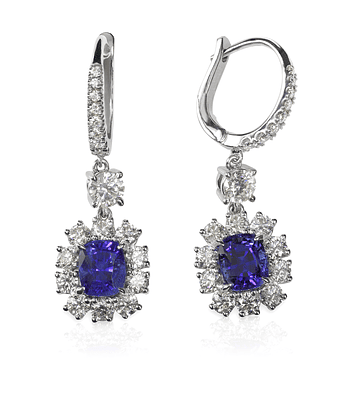Blue Sapphire Tanzanite Diamond Gemstone Earrings