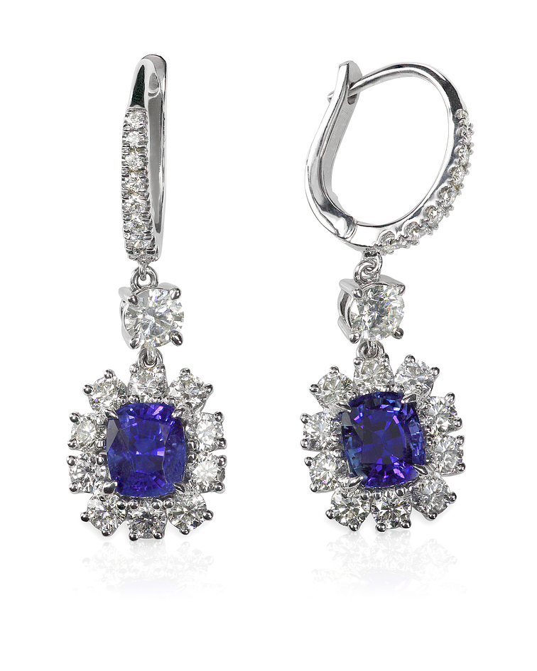 Blue Sapphire Tanzanite Diamond Gemstone Earrings