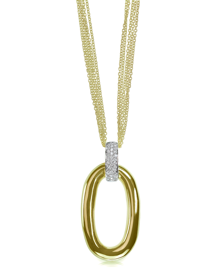 Gold multi-chain drop pendant necklace with diamonds