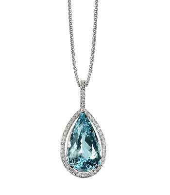 Pear Shaped Blue Topaz Drop Halo Necklace on a Chain