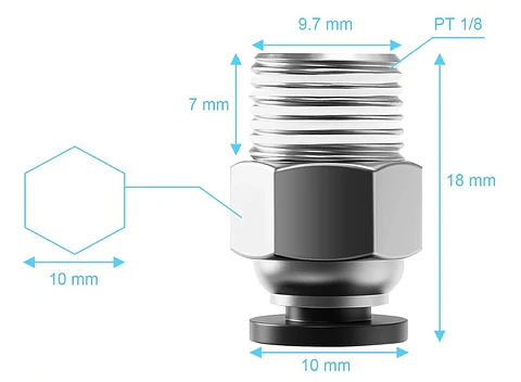 Conector neumático PC4-M10 para tubo de PTFE