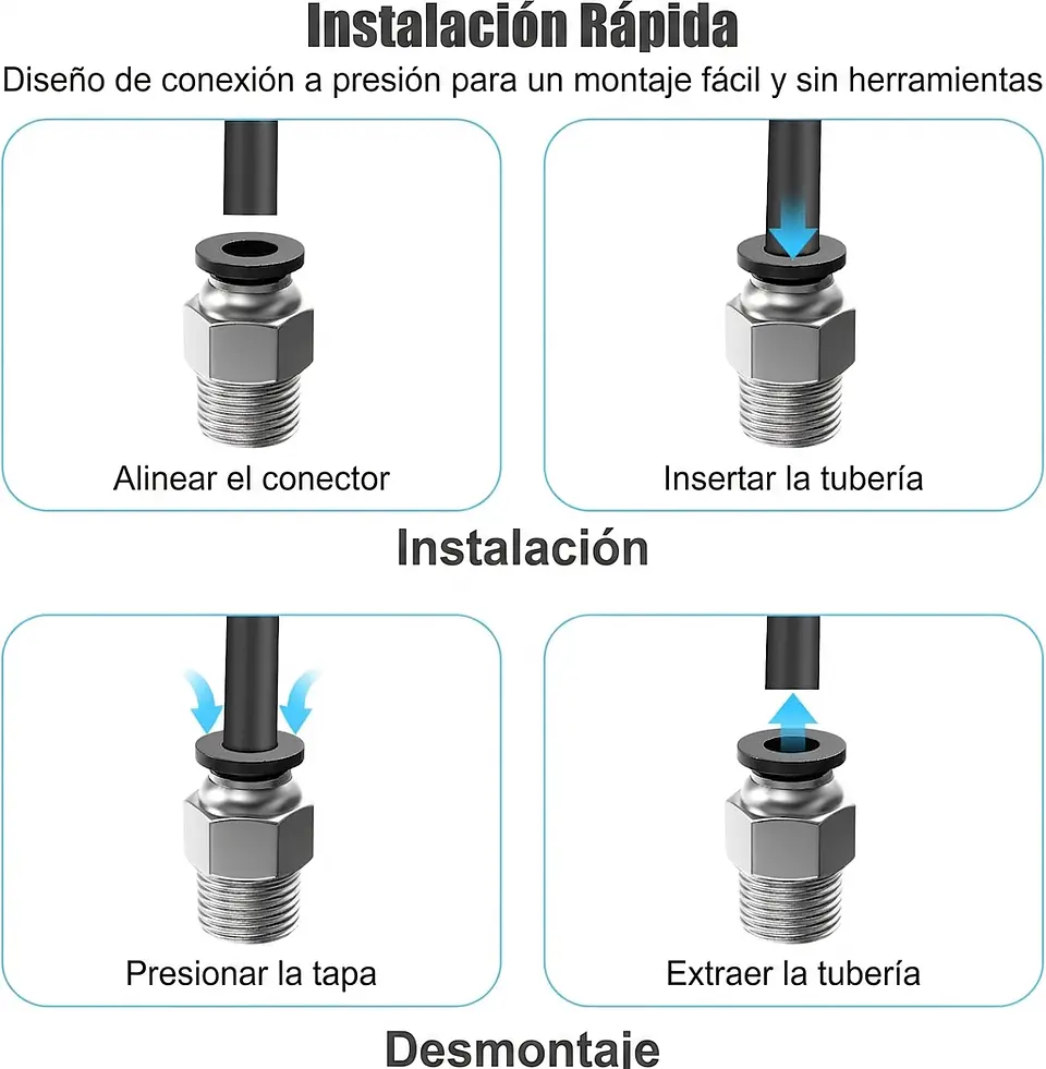 Conector neumático PC4-M10 para tubo de PTFE 3