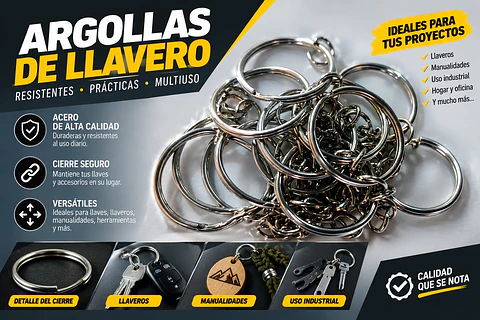 Set de 12 Aros de llaveros Redondos con Cadena y Anillos de Salto, 25mm, Plateados
