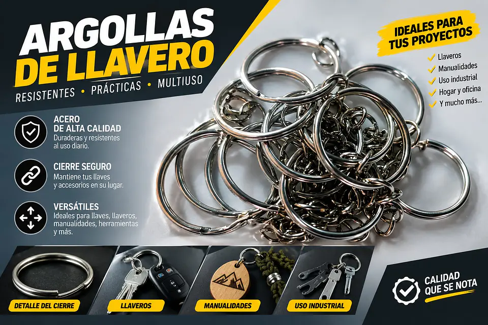 Set de 12 Aros de llaveros Redondos con Cadena y Anillos de Salto, 25mm, Plateados 2