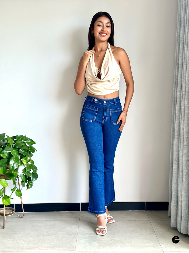 Pantalón Flare con Bolsillos Delanteros - Azul 1