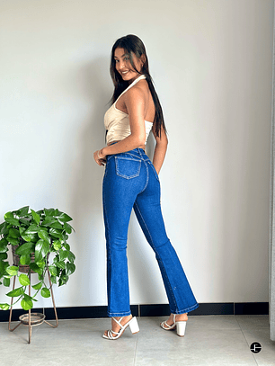 Pantalón Flare con Bolsillos Delanteros - Azul