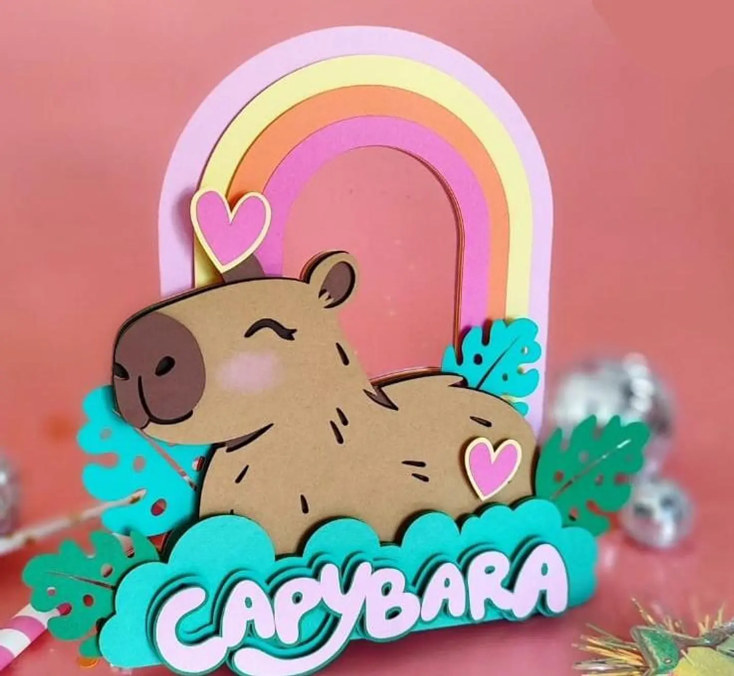 Arquivo Topo de Bolo Animais Capivara com Arco iris 1