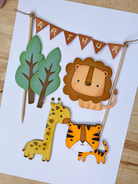 Arquivo Topo de Bolo Animais Safari Minimalista