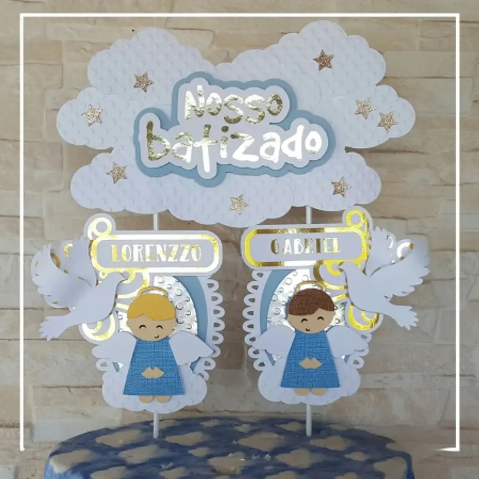 Arquivo Topo de Bolo Nosso Batizado Anjinhos Irmãos 1