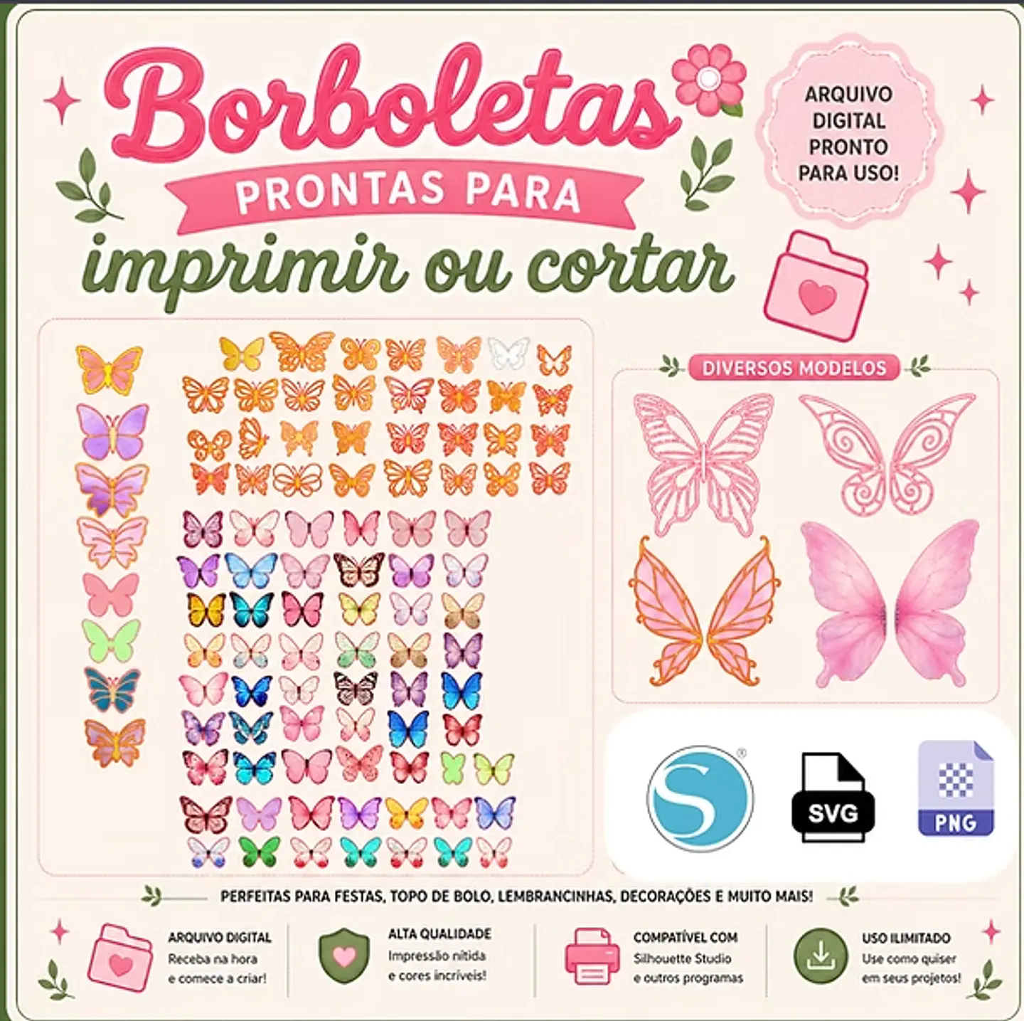 Arquivo Combo de Borboletas Diversas Cores e Modelos 1
