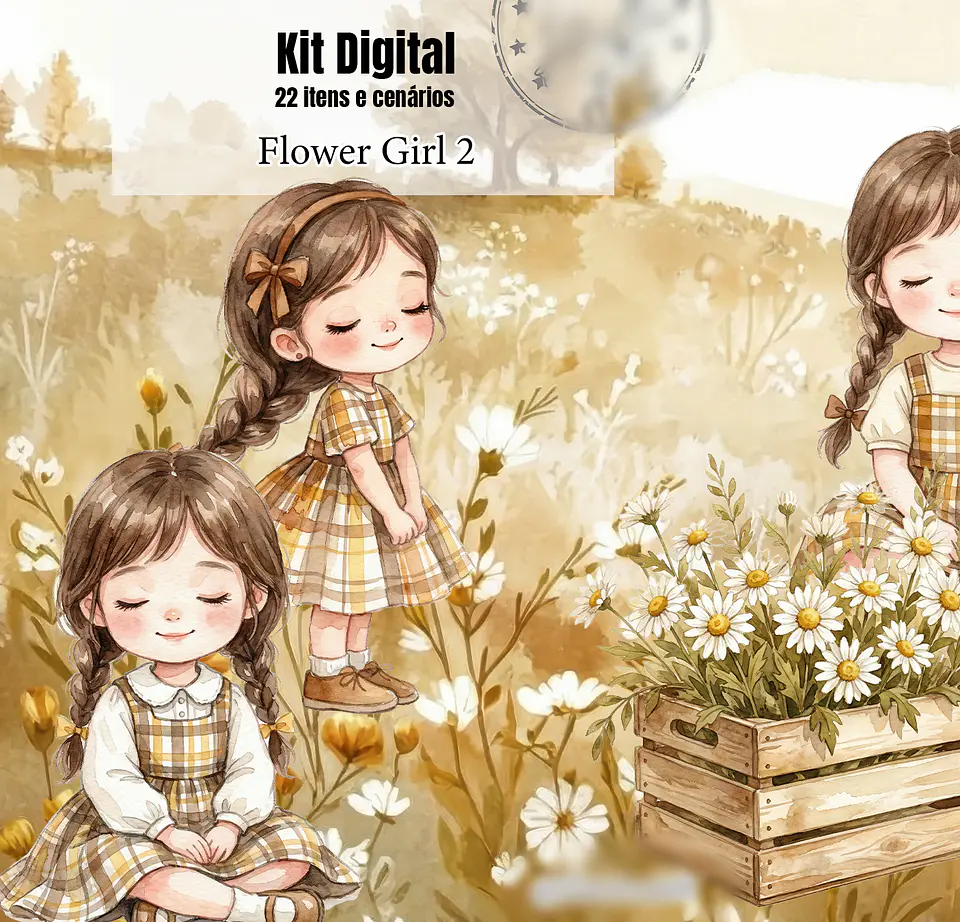 Kit Digital Flower Girl - Menina Jardim 1