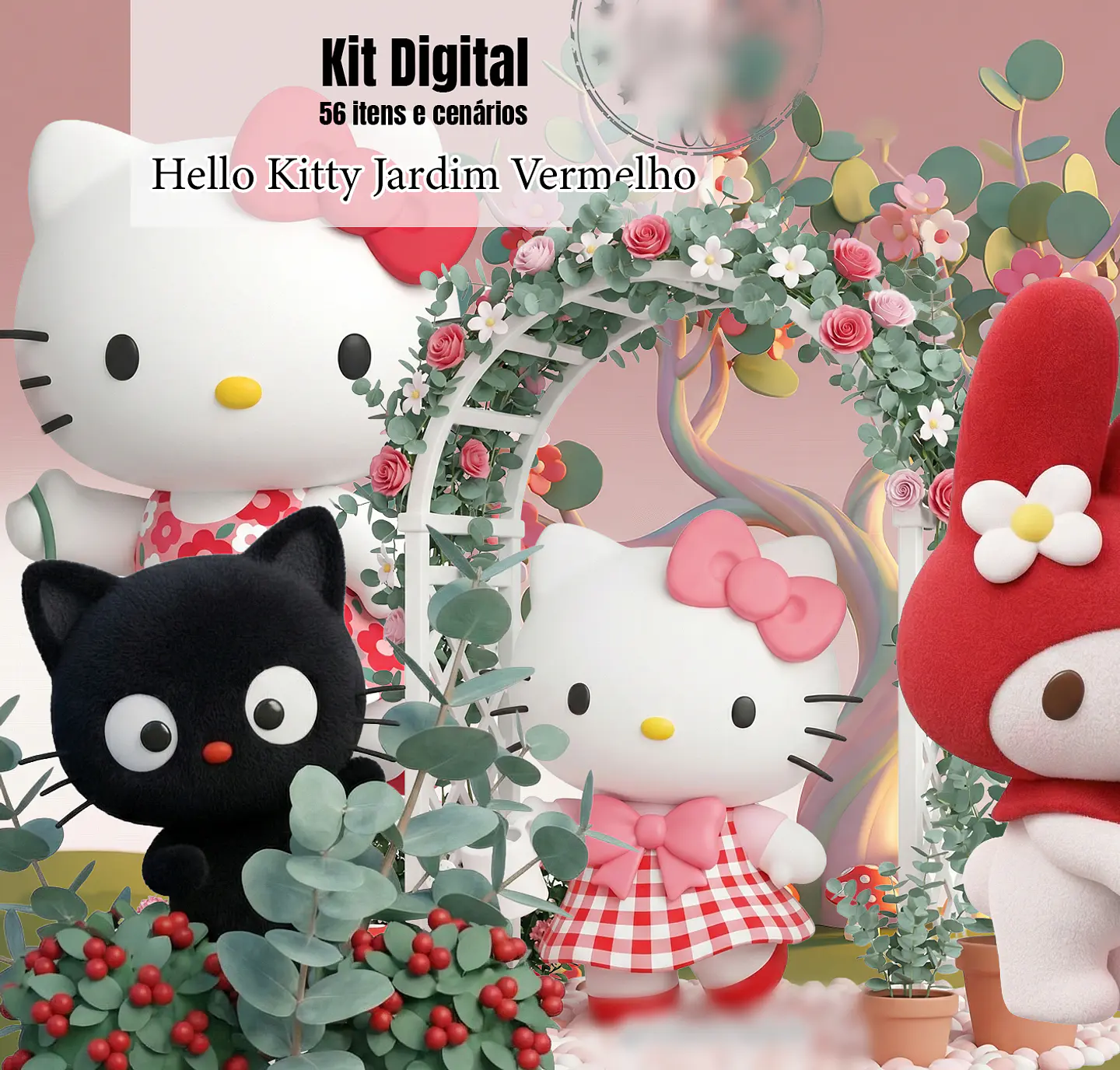 Kit Digital Hello Kitty Jardim Vermelho 1