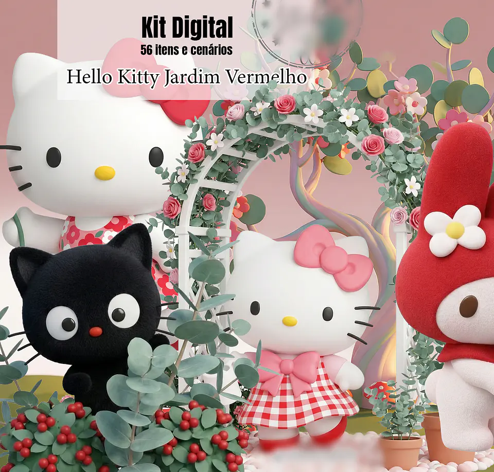 Kit Digital Hello Kitty Jardim Vermelho 1