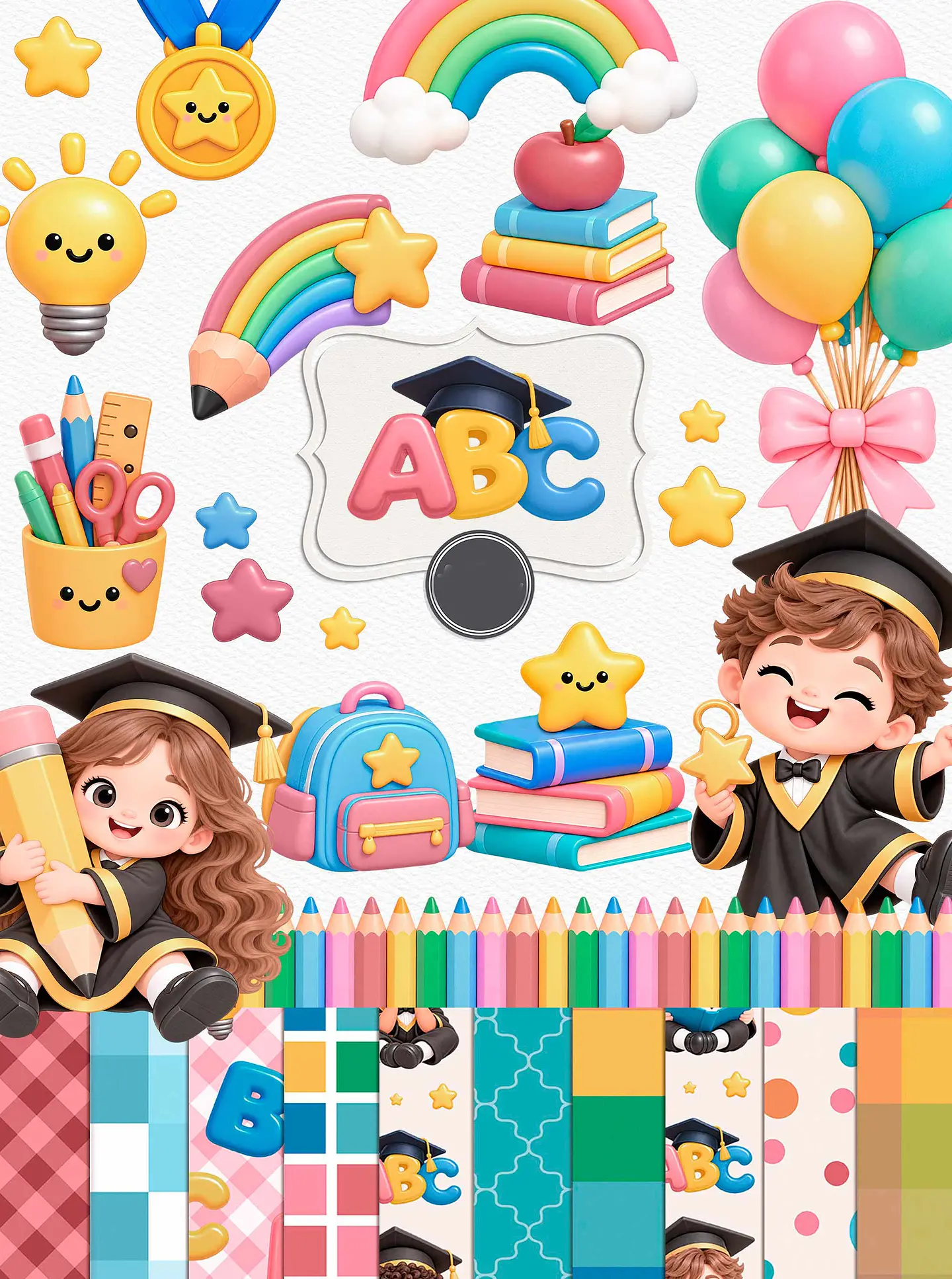 Kit Digital Formatura ABC 2026 Combo Ilustracoes e Papeis 3