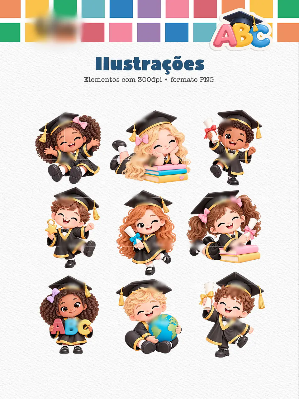 Kit Digital Formatura ABC 2026 Combo Ilustracoes e Papeis 4