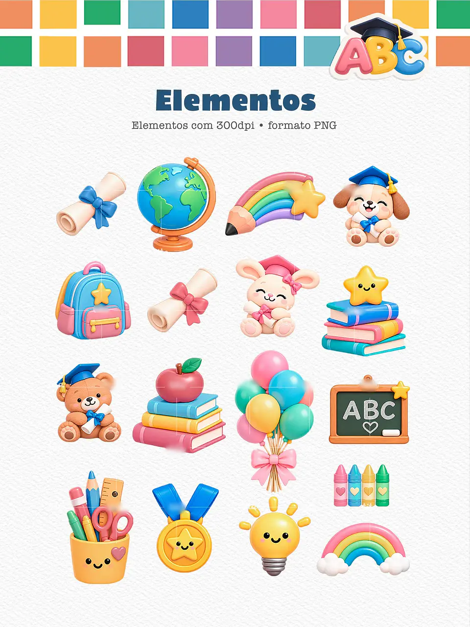 Kit Digital Formatura ABC 2026 Combo Ilustracoes e Papeis 5