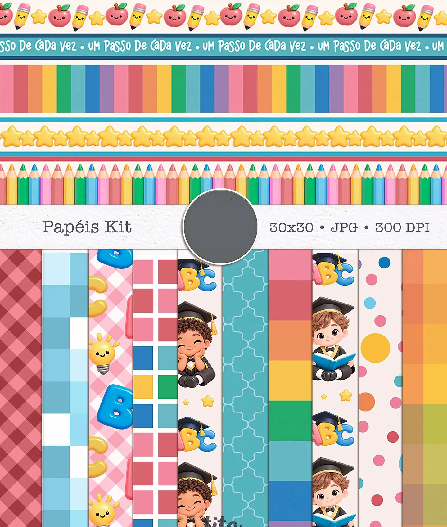 Kit Digital Formatura ABC 2026 Combo Ilustracoes e Papeis 6