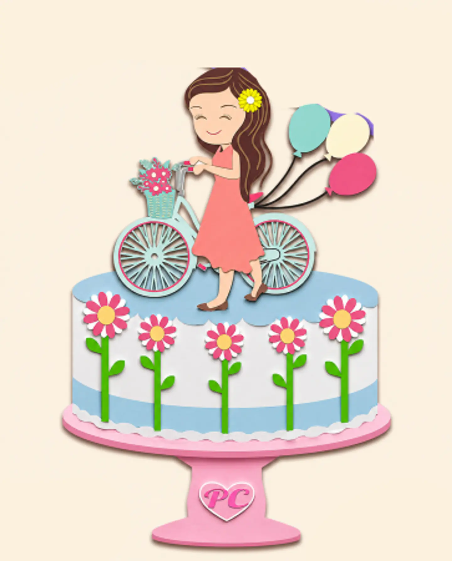 Arquivo Topo de Bolo Menina Bicicleta 1