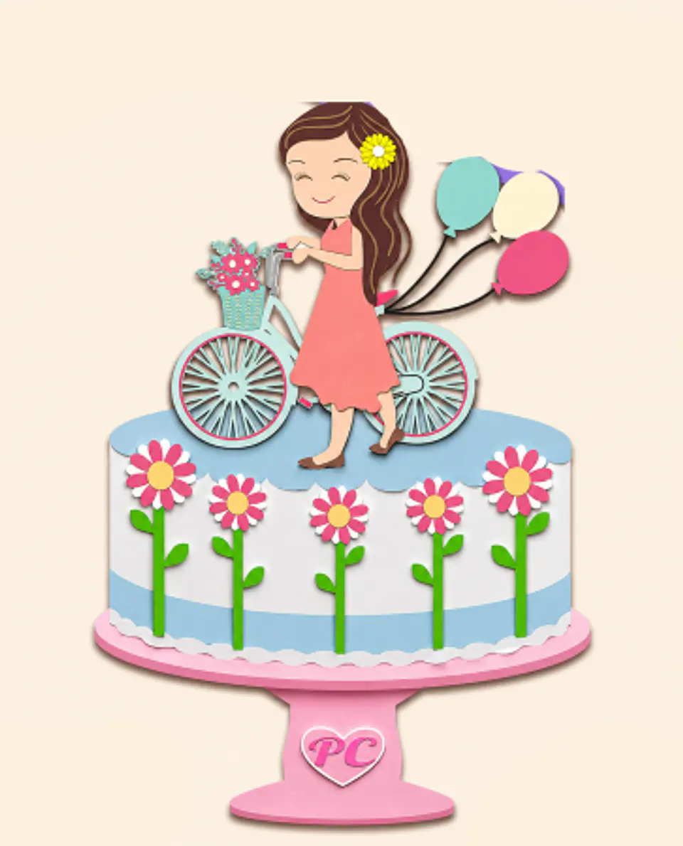 Arquivo Topo de Bolo Menina Bicicleta 1
