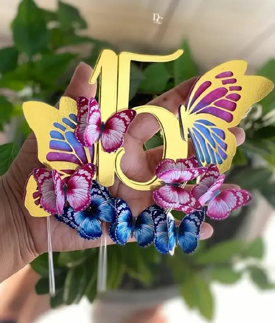 Arquivo Topo de Bolo Borboletas Rosa e Azul 1