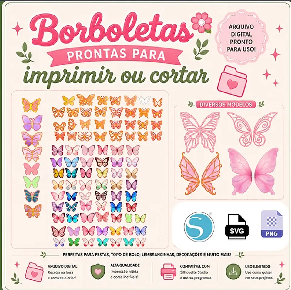 Arquivo Topo de Bolo Combo Borboletas Diversos Modelos 1