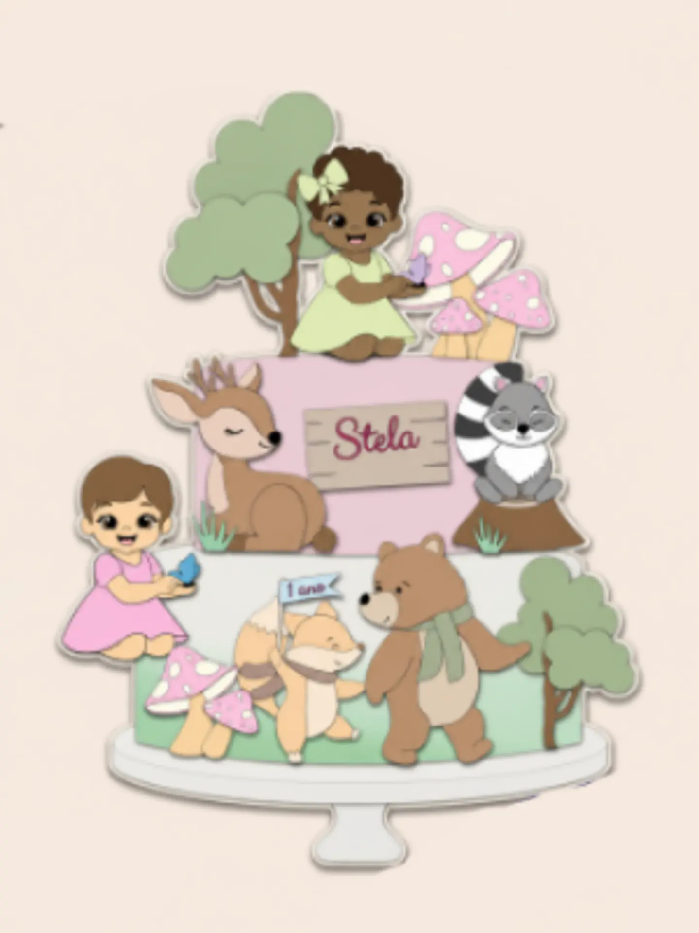 Arquivo Topo de Bolo Animais do Bosque Menina 1