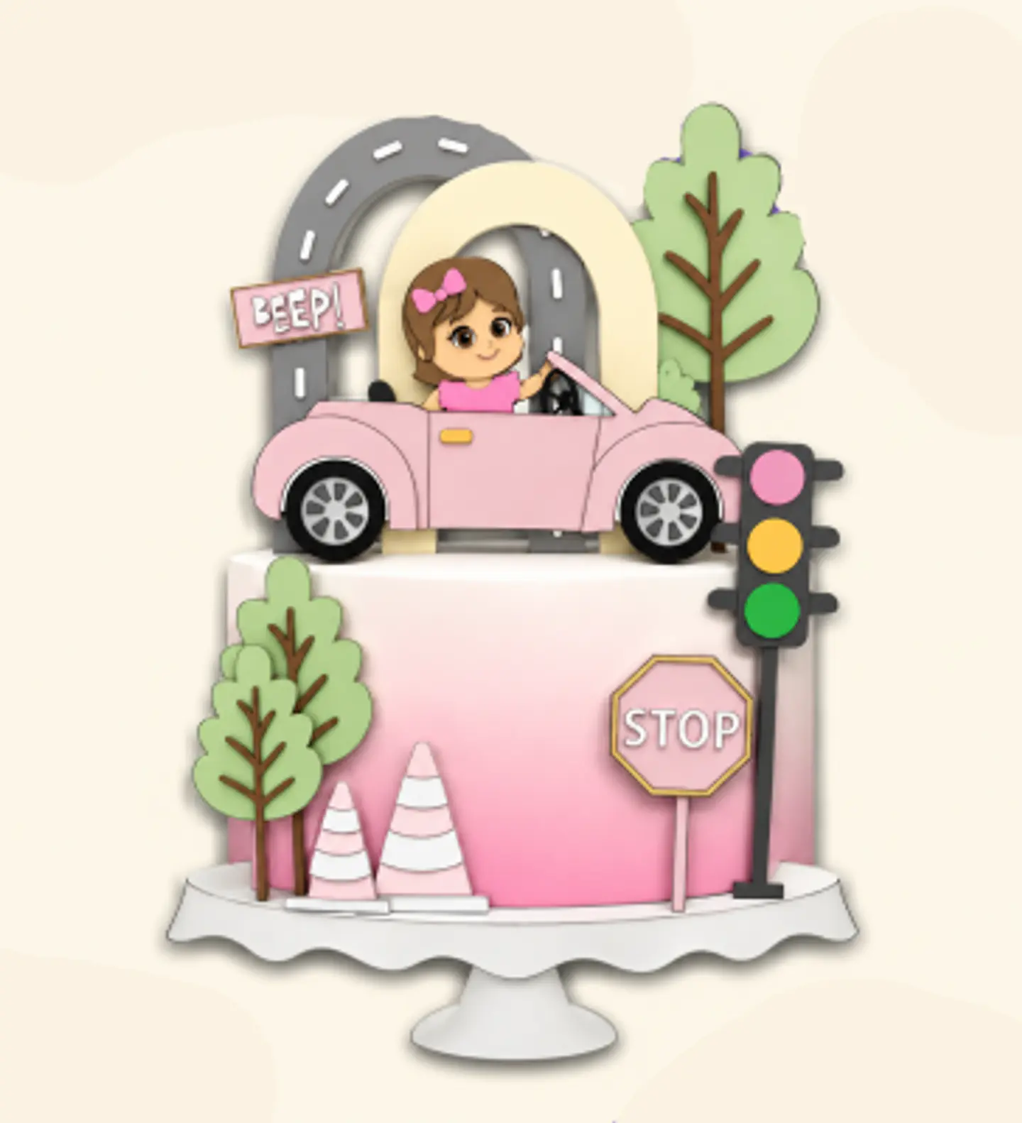 Arquivo Topo de Bolo Carrinho Rosa Menina 1