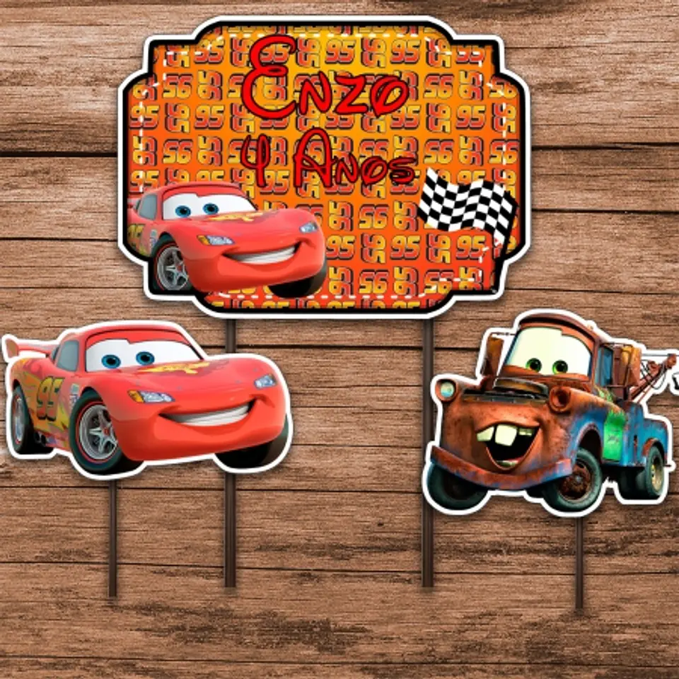 Arquivo Topo de Bolo Carros Disney Relampago McQueen  1