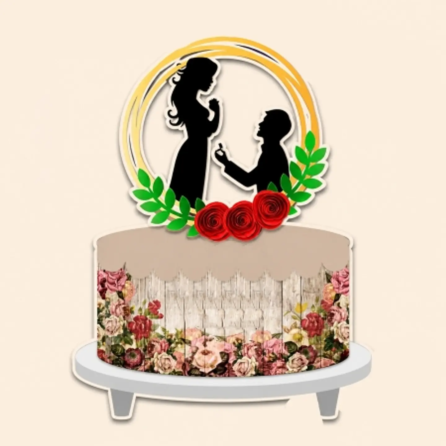Arquivo Topo de Bolo Casal Silhueta Arco Floral 1