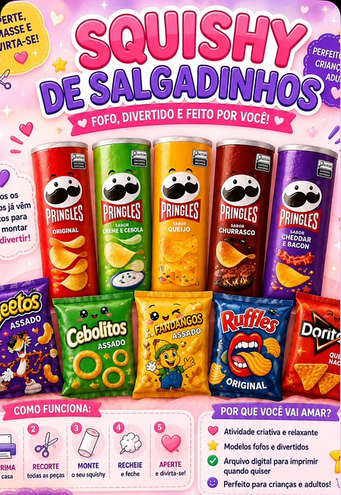 Arquivo Moldes Coleção Salgadinhos Squishys