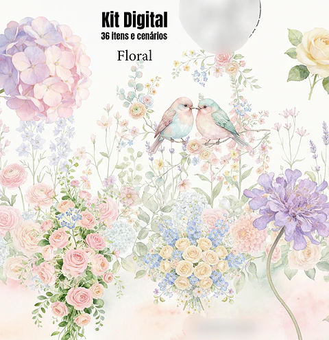 Kit Digital Floral Aquarela