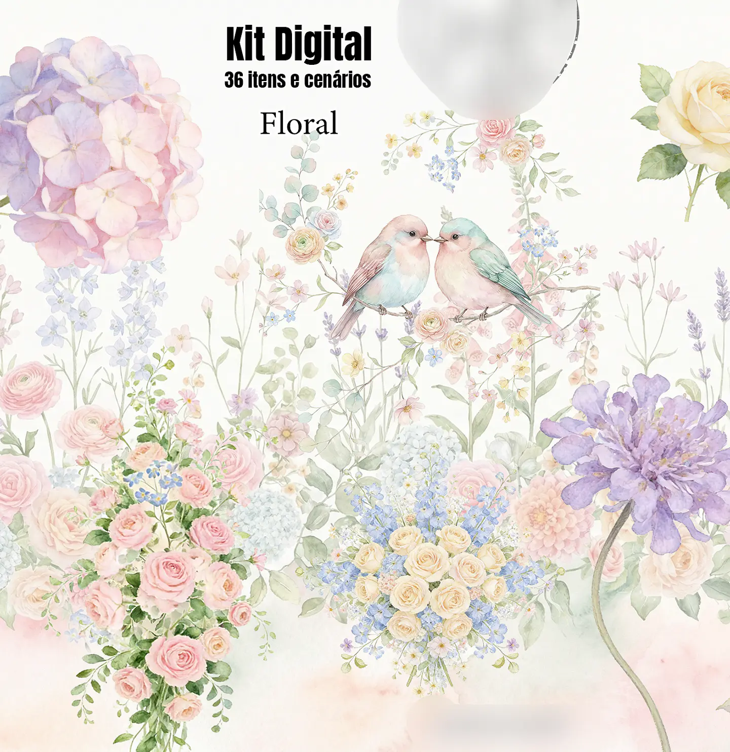 Kit Digital Floral Aquarela 1