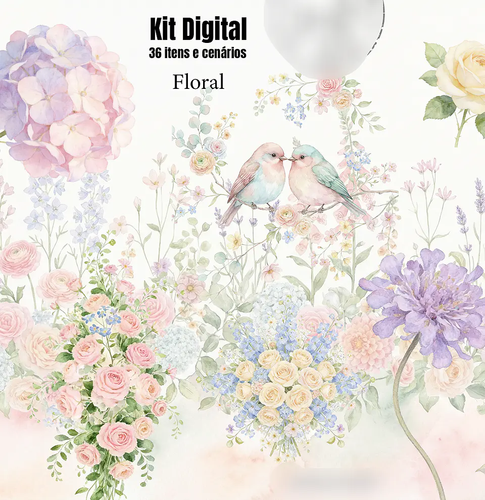 Kit Digital Floral Aquarela 1