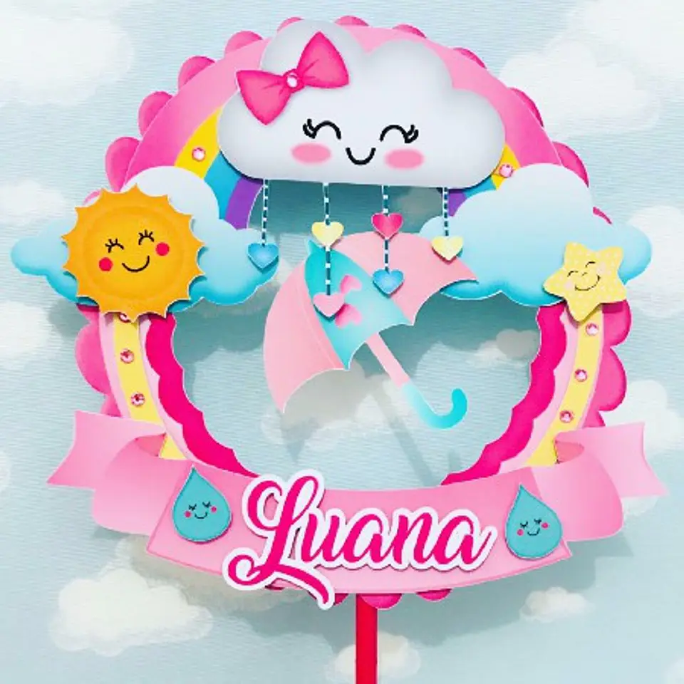 Arquivo Topo de Bolo Chuva de Amor e Benção Circular Menina 1