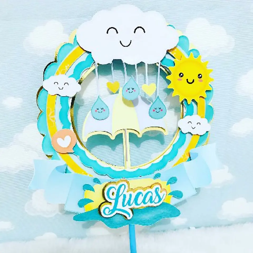 Arquivo Topo de Bolo Chuva de Amor e Benção Circular Menino 1