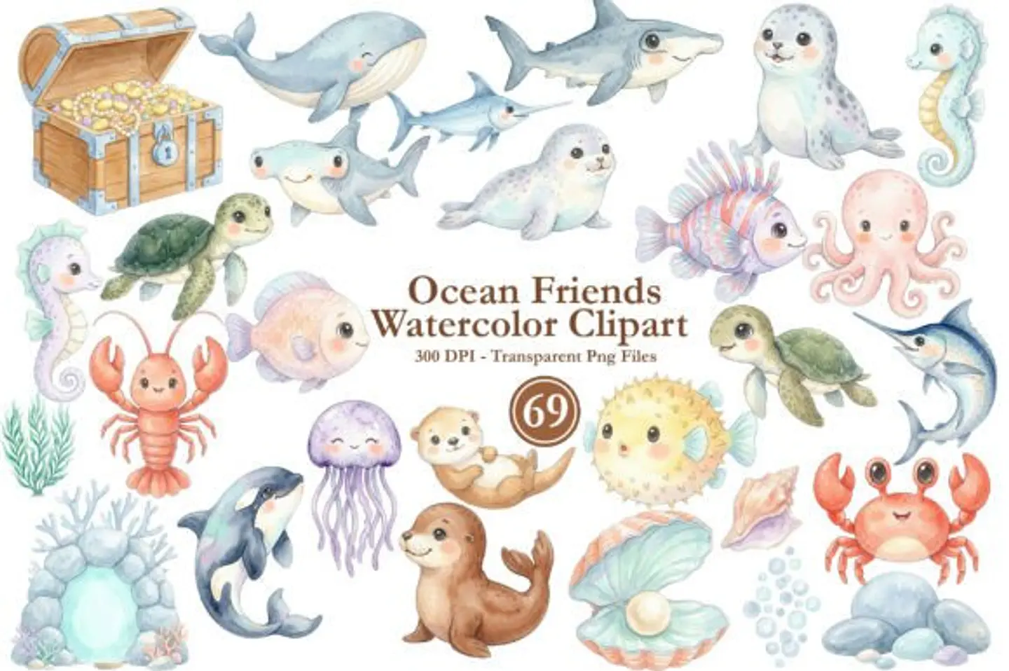 Kit Digital Fundo do Mar Cute 1