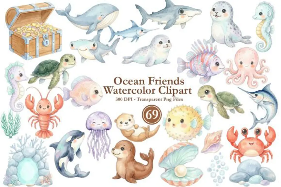 Kit Digital Fundo do Mar Cute 1