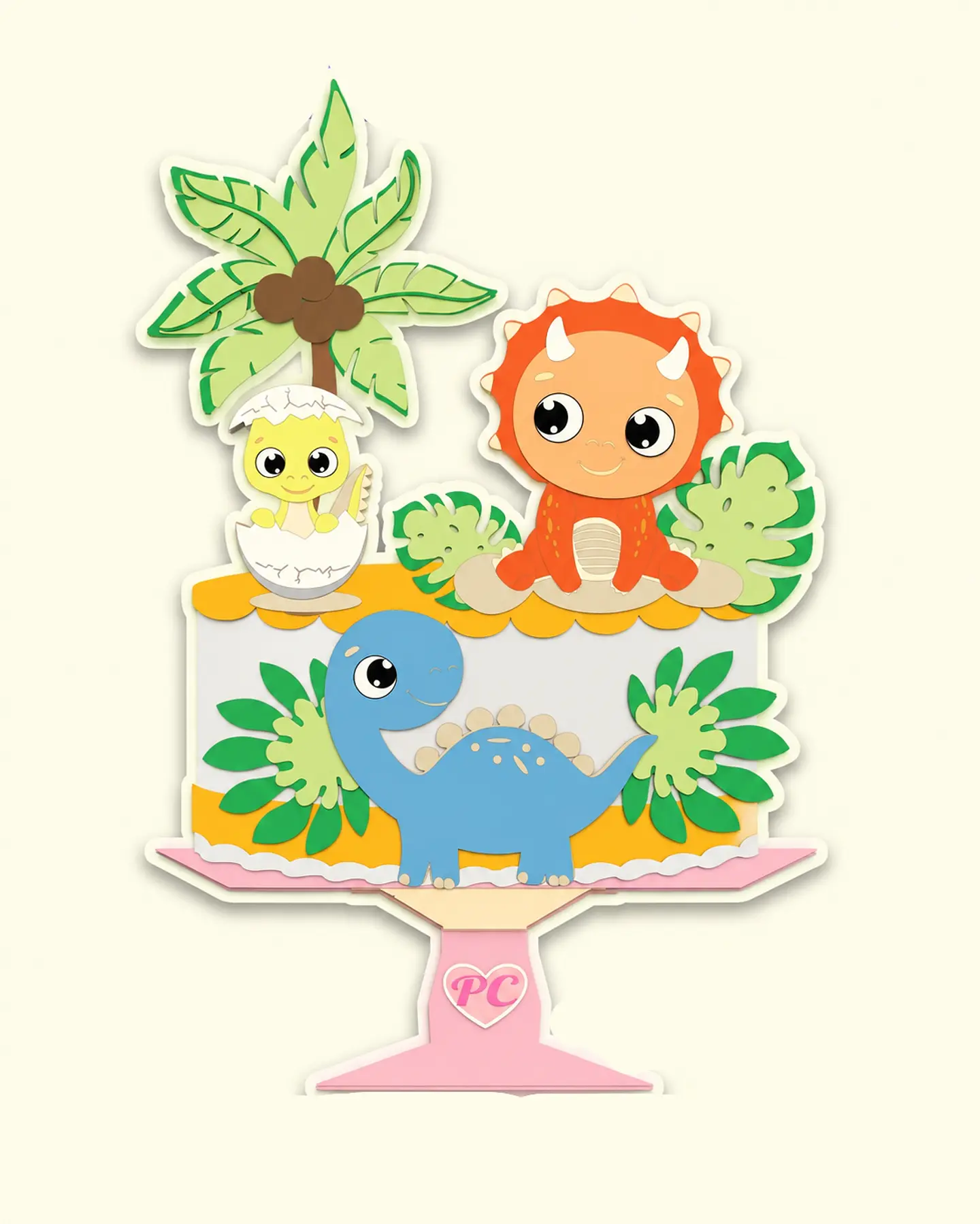 Arquivo Topo de Bolo Dinossauro Cute em Camadas 3 1