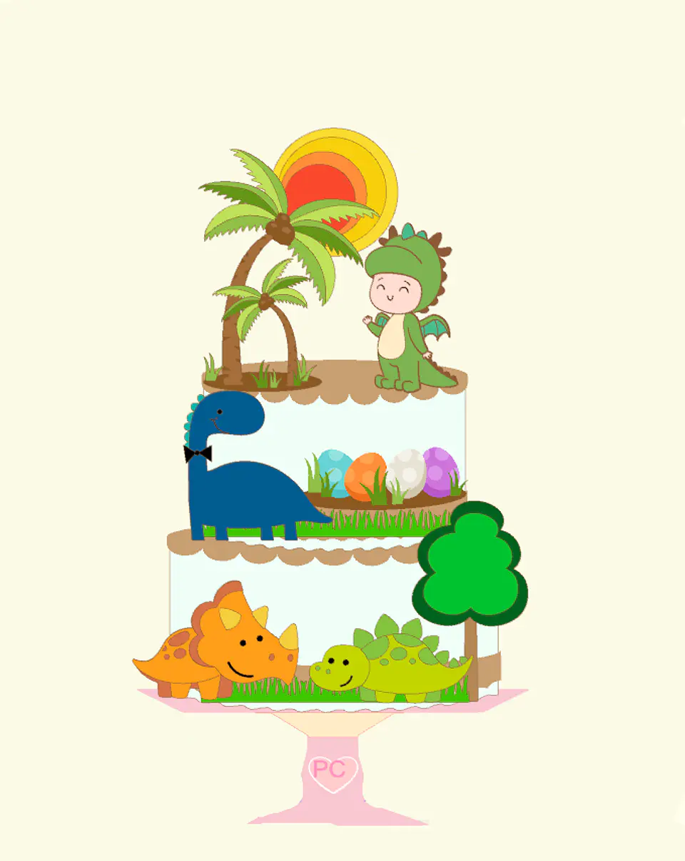 Arquivo Topo de Bolo Dinossauro Cute em Camadas 6 1