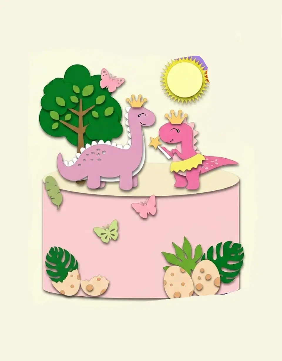 Arquivo Topo de Bolo Dinossauro Princesa Menina 1