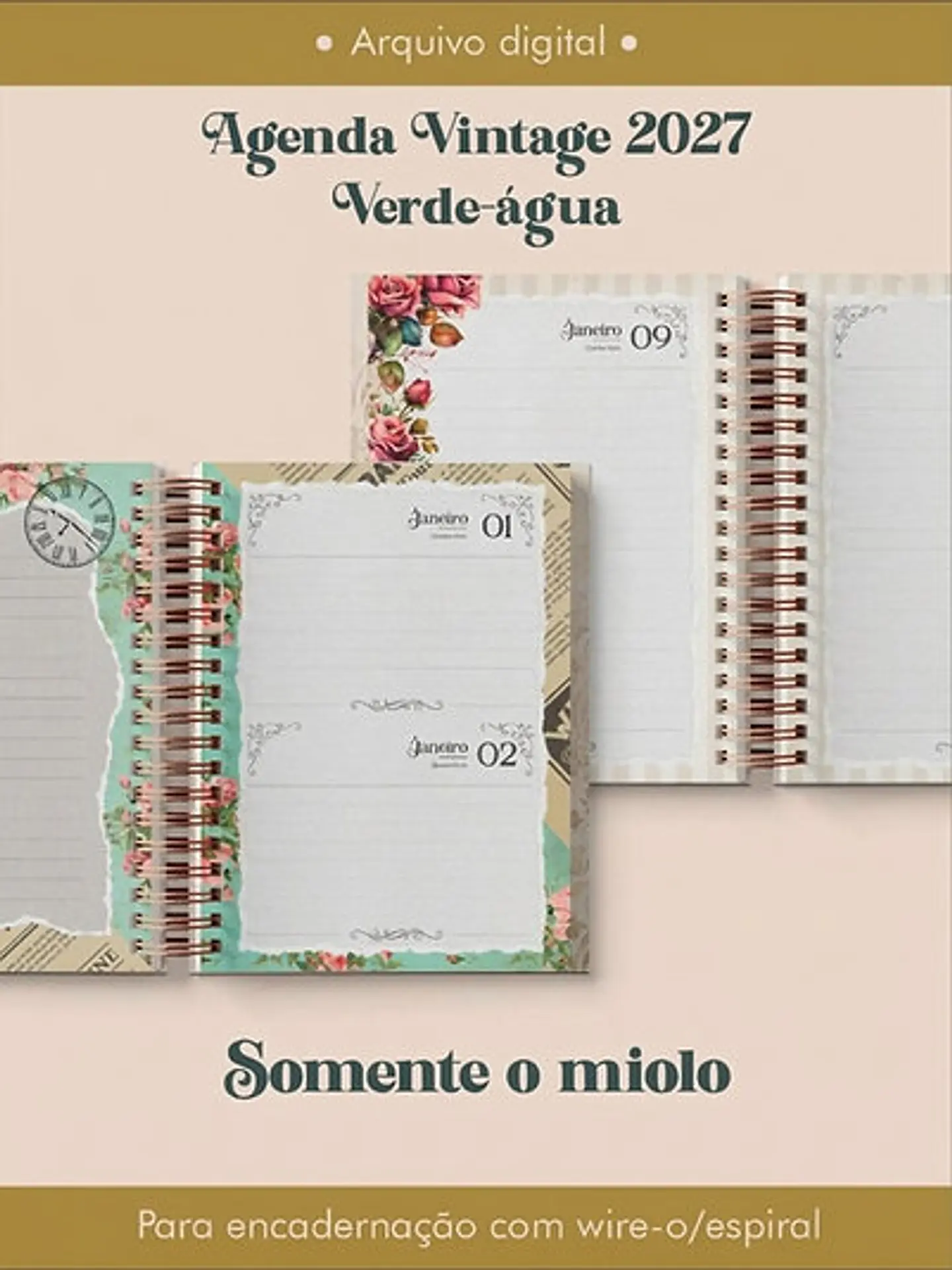 Arquivo Agenda Vintage Verde-Água 2027 Wire-o 1