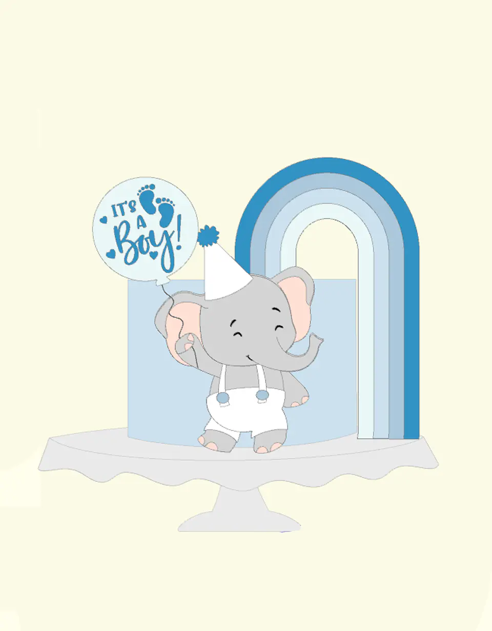 Arquivo Topo de Bolo Elefante Azul Arco Íris 1