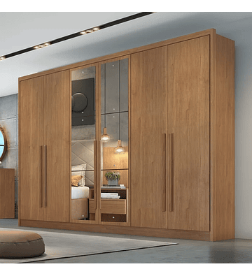 Guarda Roupa 6 Portas 6 Gavetas com Espelho Reno Cumaru Fendi