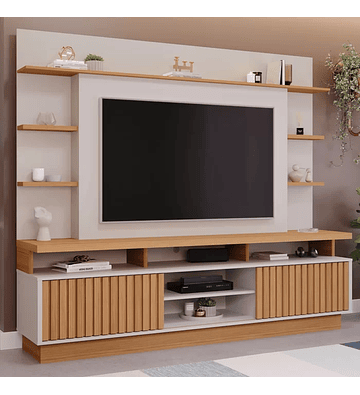 Estante Home para TV até 65 Polegadas Ripado 2 Portas Ravena Off White/Nature