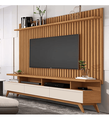 Rack com Painel para Tv até 72 Polegadas Vivare Wood Classic 3 Gavetas Off White/freijó - Giga Móvei Marrom