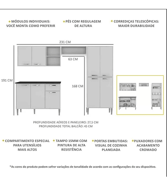 Cozinha Compacta com Armário e Balcão Xangai Multimóveis VM2840 - 