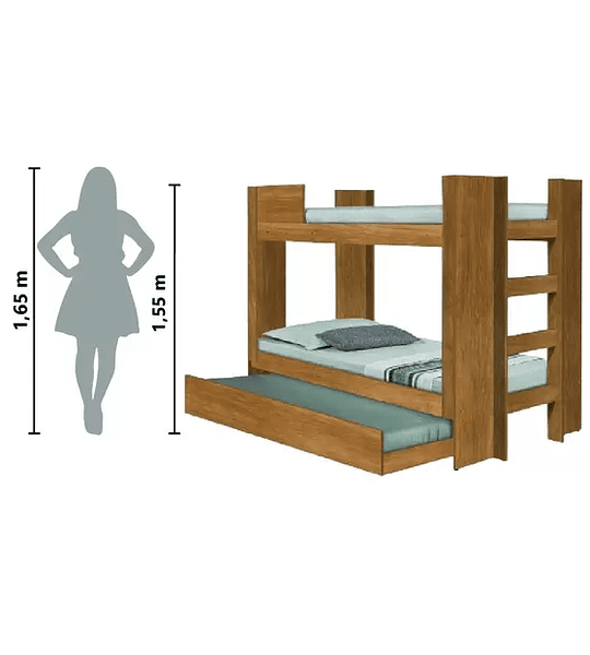 Beliche Solteiro com Cama Auxiliar Dublin Para Colchão de 0,88m Nature Tebarrot - TEBARROT DO BRASIL - 