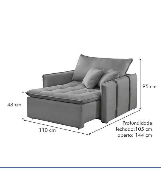 Poltrona Cama 110cm Detroid Yescasa Cinza/Escuro - 