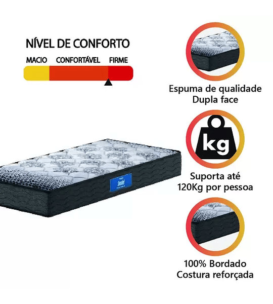 Colchão Solteiro Espuma D33 Double Face 88x188x22cm Preto / Branco Probel - Suporta até 120kg por Pessoa - 