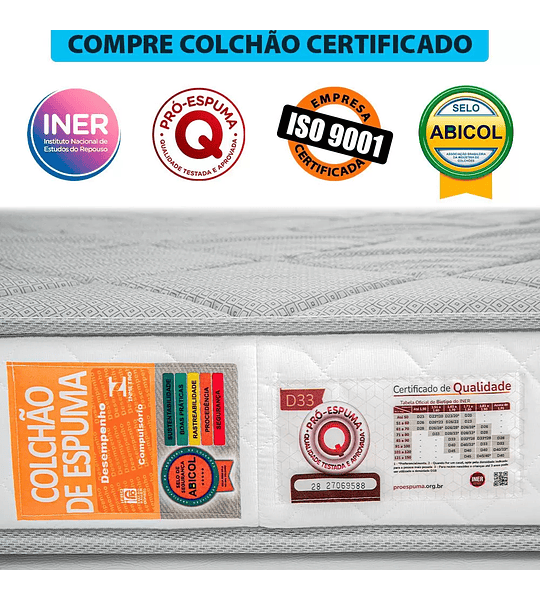 Colchão Casal Espuma D33 A Vácuo Ortopédica Certificada BF Colchões 138x188x17cm